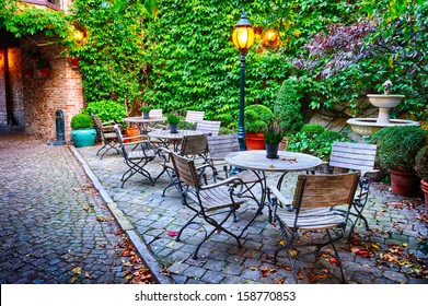 Cozy Cafe Terrace In Bruges, Belgium