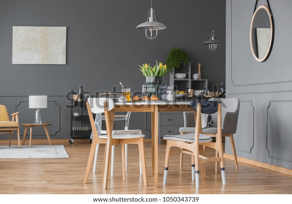 Cozy Dining Room Chairs Table Mirror Stock Photo Edit Now 1050343739