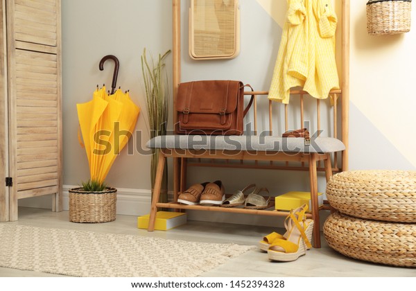 Cozy Hallway Interior Storage Bench Stylish Stock Photo Edit Now