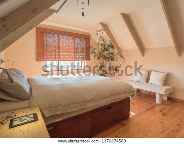 Cozy Holiday Bedroom Traveling Guests Beige Stock Photo
