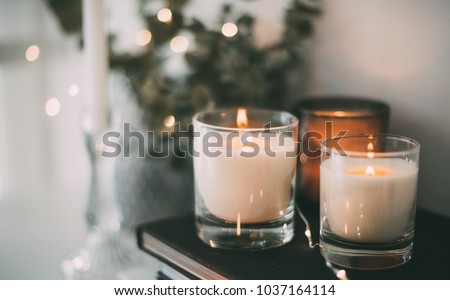 Cozy home interior decor, burning candles