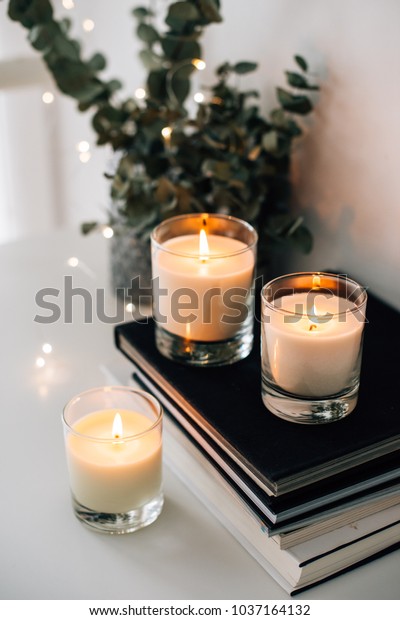 Cozy Home Interior Decor Burning Candles Stock Photo Edit Now 1037164132