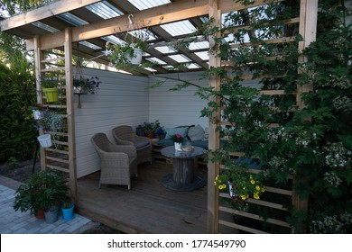 Cozy home-built pergola in the backyard