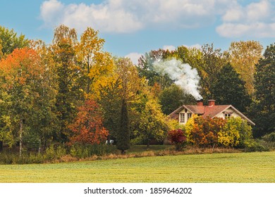 A Cozy House In Beautiful Autumn Forest 