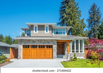 Cozy House On A Sunny Day. Home Exterior.