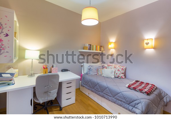 Cozy Interior Bedroom Young Woman White Royalty Free Stock