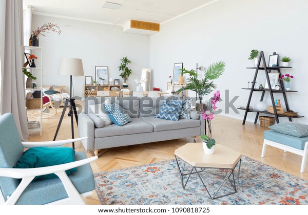 Cozy Interior Design Studio Apartment Scandinavian Stock