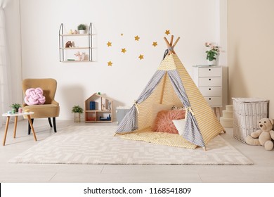 Cozy Kids Room Interior With Play Tent And Toys
