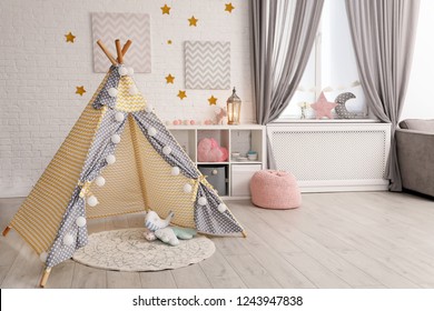 Cozy Kids Room Interior With Play Tent And Toys