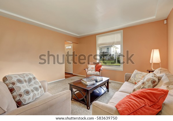 Cozy Living Room Interior Peach Walls Stock Photo Edit Now