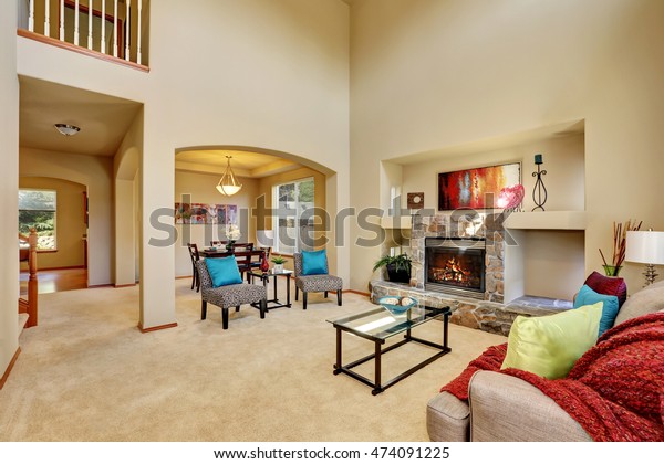 Cozy Luxury Family Room High Ceiling Stock Photo Edit Now