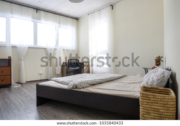 Cozy Minimalistic Bedroom Bedclothes Bright Natural Stock