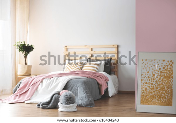 Cozy Pink White Bedroom Grey Accessories Stock Photo Edit Now
