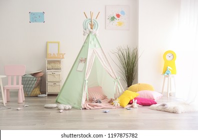 Cozy Play Tent For Kids In Interior Of Room