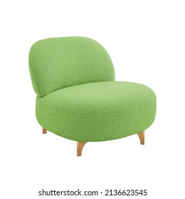 Cozy Puffy Armchair Art Deco Style In Green Velvet On Gold Legs With Clipping Path Isolated On White Background. Series Of Furniture