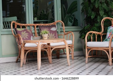 A Cozy Rattan Table Set Furniture In The Coffee Sop