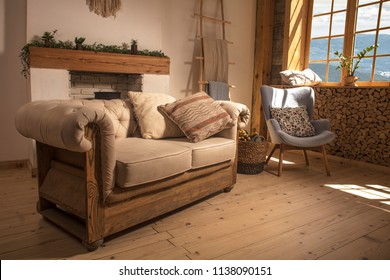 Cozy room with a view of the mountains. Beautiful interior. Window overlooking the mountains. - Powered by Shutterstock