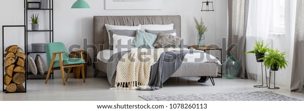 Cozy Scandinavian Bedroom Interior Big Bed Stock Photo Edit