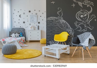 Cozy space themed bedroom for children