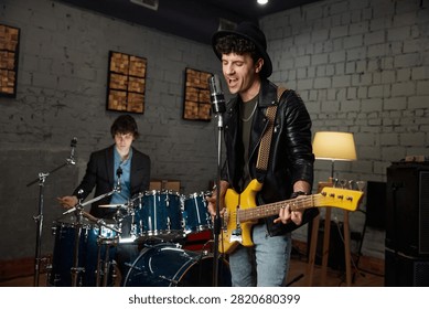 Cozy studio session capturing melodic riffs with talented band ensemble