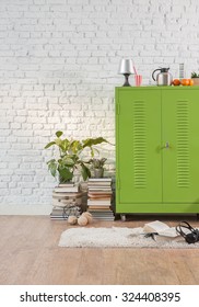 Cozy Study Room Of The Young Student Interior Concept With Green Cabinets