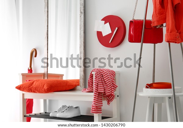 Cozy Stylish Hallway Interior Shoe Rack Stock Photo Edit