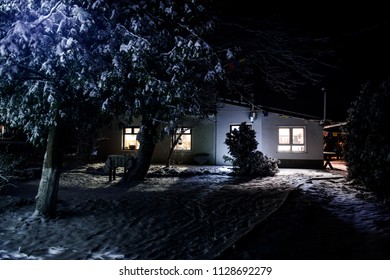 Cozy Winter Scene. Cold Outside But Warm Inside