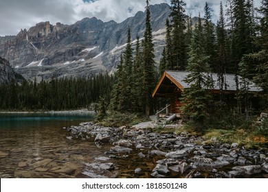 Cozy wooden cabin on shore of Lake Ohara in Yoho National Park, Canadian Rockies. Tourist/hikers summer accommodation in the mountains. Beautiful British Columbia, Canada - Powered by Shutterstock