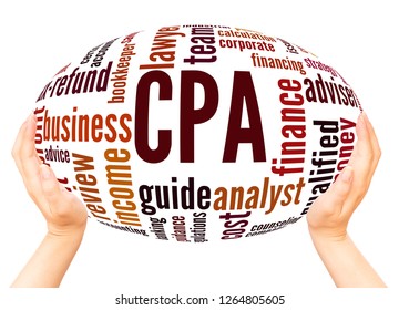 CPA - Certified Public Accountant word cloud hand sphere concept on white background.