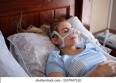 Cpap Machine, Woman Using Sleeping Sleep Apnea 