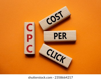 CPC - Cost Per Click symbol. Concept word AGM on wooden cubes. Beautiful orange background. Business and AGM concept. Copy space. - Shutterstock ID 2358664217