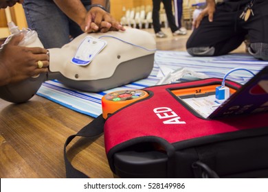 Cpr With Aed Training And Blur Background