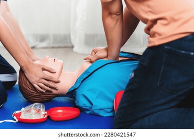 CPR Training ,Emergency and first aid class on cpr doll, Cardiopulmonary resuscitation, One part of the process resuscitation on unconscious person. - Powered by Shutterstock