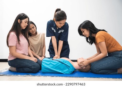 CPR Training ,Emergency and first aid class on cpr doll, Cardiopulmonary resuscitation, One part of the process resuscitation on unconscious person. - Powered by Shutterstock