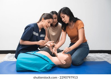 CPR Training ,Emergency and first aid class on cpr doll, Cardiopulmonary resuscitation, One part of the process resuscitation on unconscious person. - Powered by Shutterstock