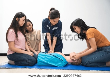 CPR Training ,Emergency and first aid class on cpr doll, Cardiopulmonary resuscitation, One part of the process resuscitation on unconscious person.