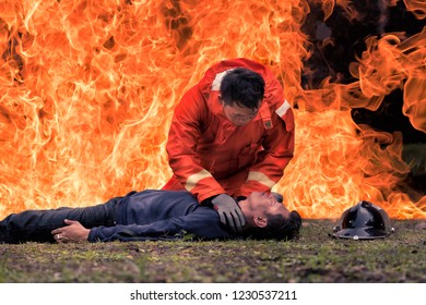 CPR training in  fire accident simulation