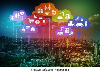 CPS Concept Abstract Image, Various Information Upload To Cloud And Analytical Data Download To Real World, Cloud Computing, Internet Of Things