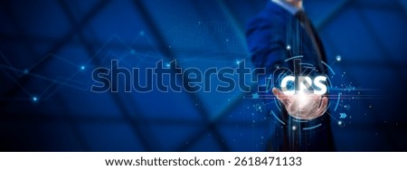CPS: Cyber-Physical Systems, Connectivity, Integration, Automation, Businessman hold CPS Icons on global structure network and Technological interface.
