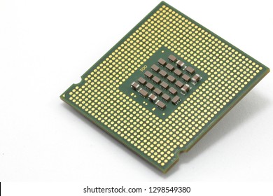 CPU : Central Processing Unit,  Computer processor from the bottom side, socket contact isolated on white background