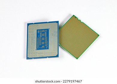 CPU : Central Processing Unit, Computer processor all bottom side, socket contact isolated on white background.