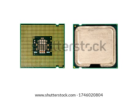CPU (Central processing unit) processor chip isolated on white background.