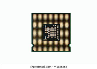 CPU (Central Processing Unit) top view microchip isolated on white background. Computer processor
