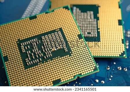 CPU, central processor unit chip Chip on circuit board in PC and laptop computer technology.