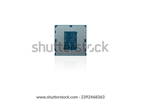 CPU Central Processor Unit for personal computer on isolated white background with reflection.