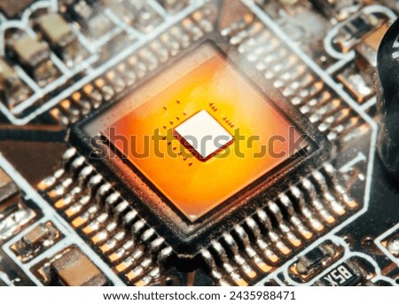 The CPU computer processor unit chipset overheats and burns in the socket on the computer motherboard