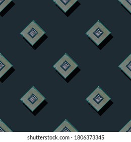 Cpu Computing Chip Seamless Pattern. Above View. Hardware Technology Concept Backdrop.