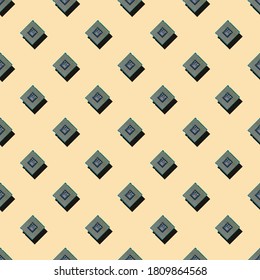 Cpu Computing Chip Seamless Pattern. Above View. Hardware Technology Concept Backdrop.