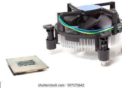 cpu cooler and processor on a white background