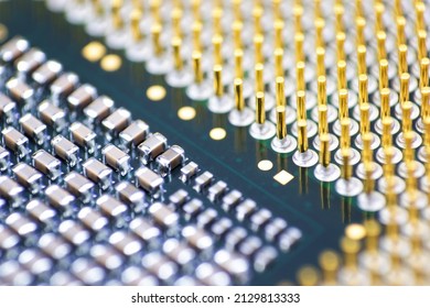 Cpu Gold Pins And Chip, Microchip Processor Legs Computer Component Technology. Macro Photography Central Processing Unit - Computing